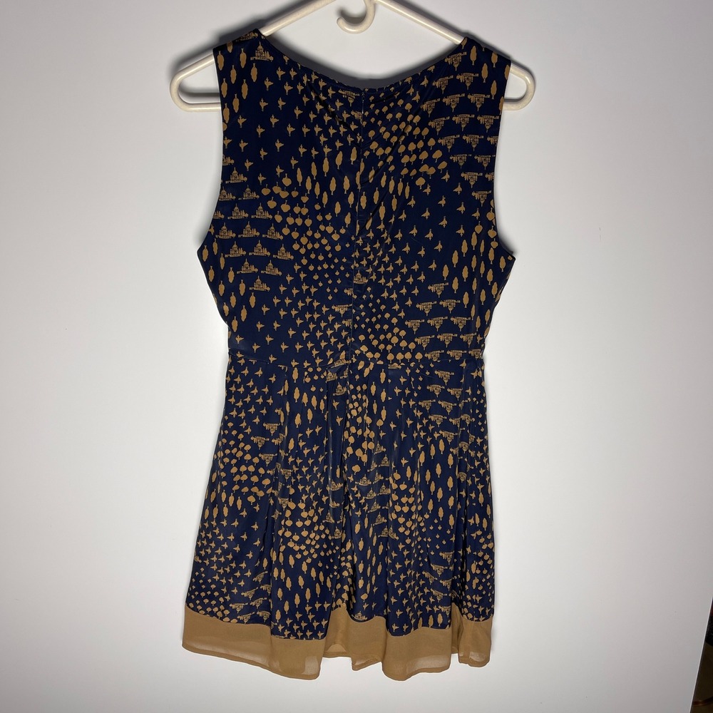 Anthropologie EmmeLee Navy Blue Architectural Tree Print Mini Dress Large - Picture 3 of 8